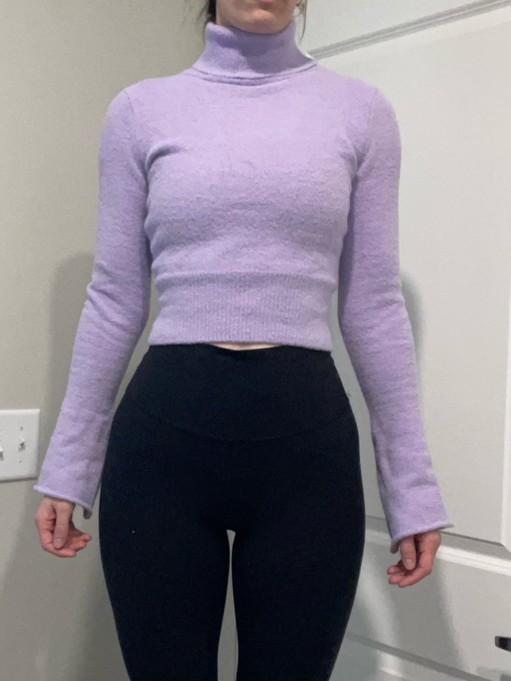 Cropped Lavender Turtleneck Sweater - Women